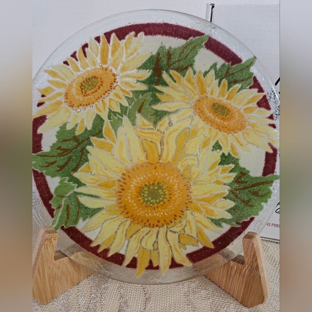 Peggy Karr 8” Sunflower Fused Art Glass Round Plate